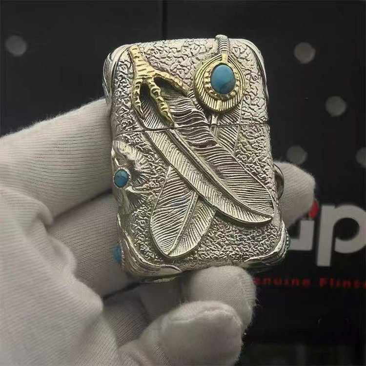 فندک زیپو اورجینال کاستوم ژاپن مدل عقاب سرخ پوست فیروزه ای